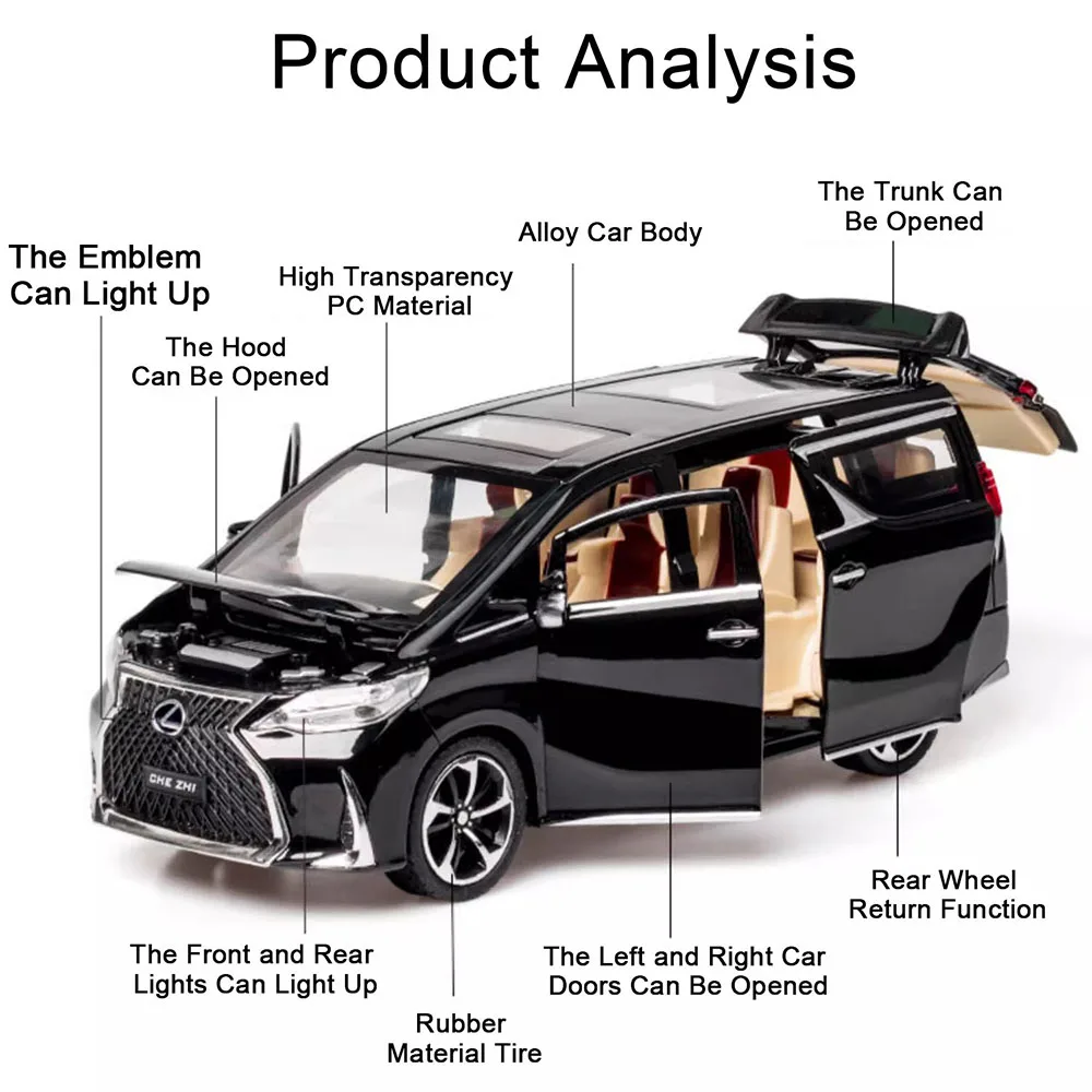 Maßstab 1:24 ES300H LM300H Automodell Spielzeug Sound Licht Zurückziehen Türen Geöffnete Sportwagen Modelle Weihnachtsgeschenke für Kinder