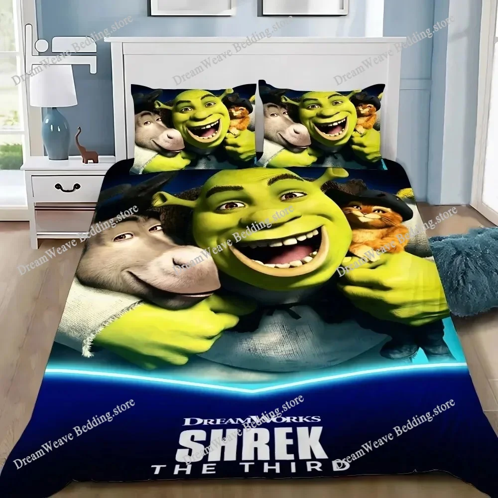 

Boys and Girls Cartoon S-Shrek Duvet Cover and Pillowcase, Teen and Adult Bedding Set, Kingqueen Size, Bedroom Decoration, Gift