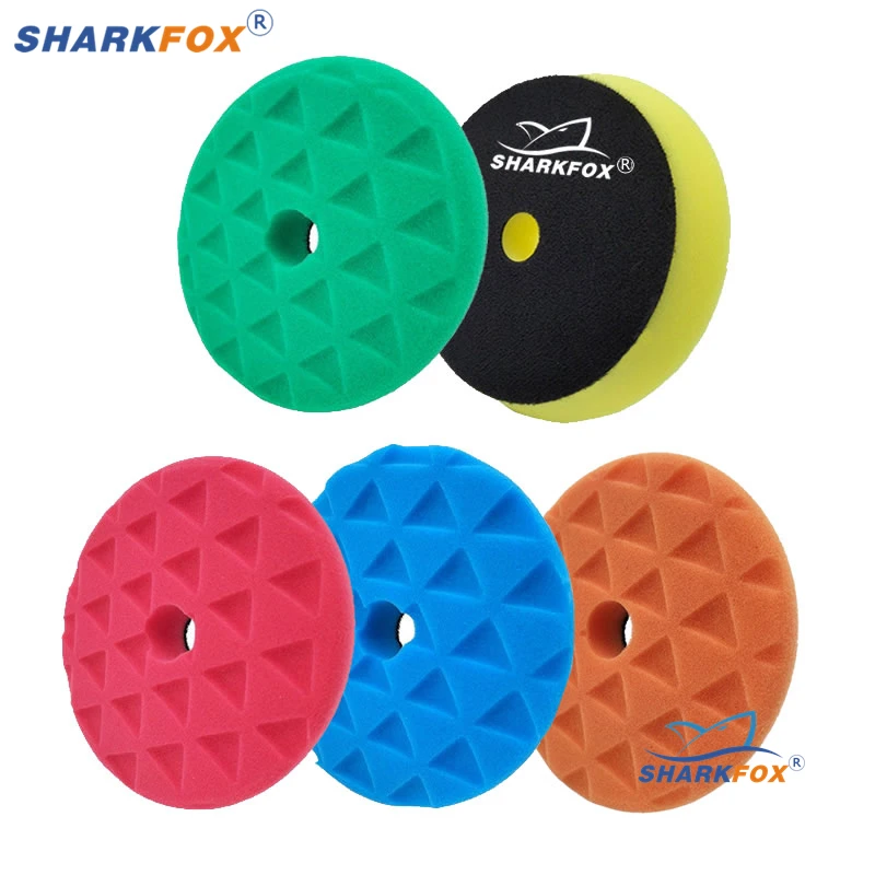 Sharkfox 5Pcs/lot 5&6Inch Car Spong Buffing Polishing Pads Car Polish Pad With Hook&Loop For DA/RO/GA Car Buffer Polisher