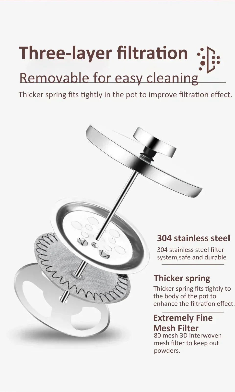 Cafetière en verre d'acier inoxydable de 350 à 1000ml, cafetière à presse française, théière en verre Borosilicate résistant à la chaleur, outils de cuisine