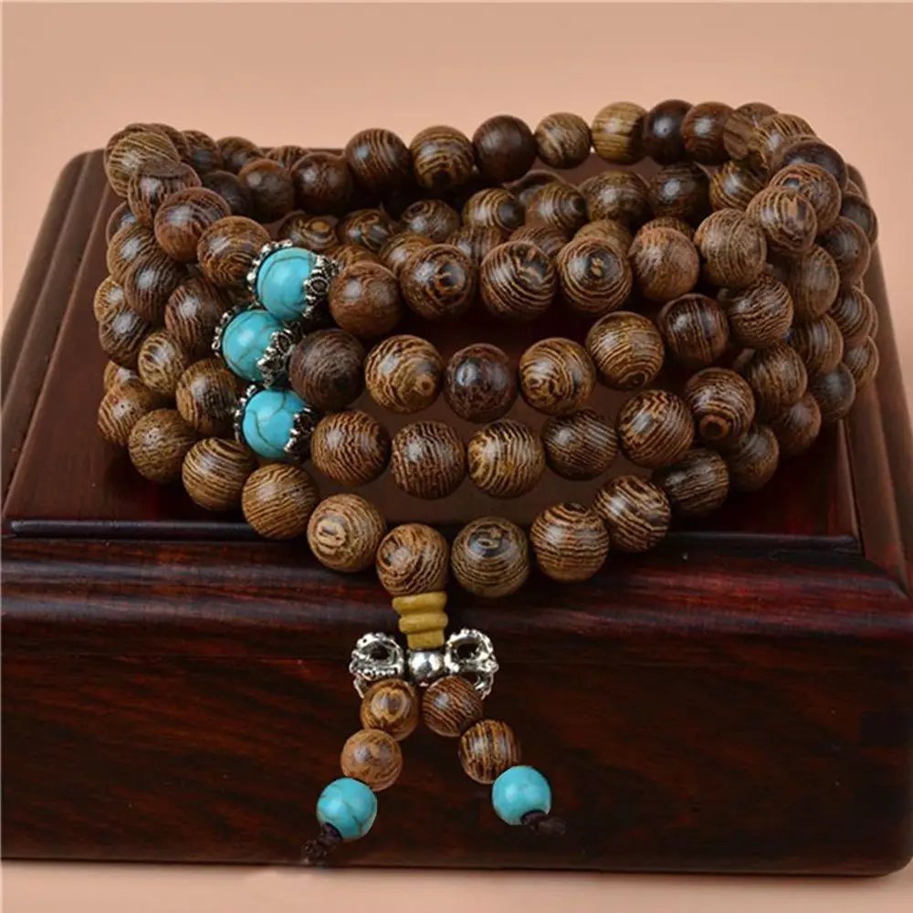 Wooden Beaded Bracelet Men Wenge Prayer Beads Tibetan Buddhist Mala Rosary Bracelets For Women Wood Pulsera Hombre Jewelry