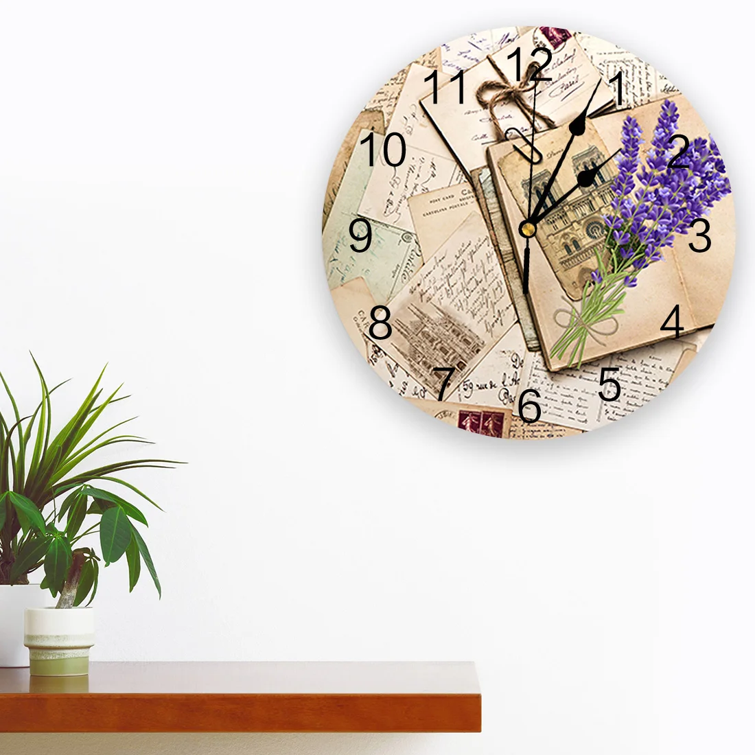 Envelope Mail Book Lavender Wall Clock Modern Design Round Indoor Home Office Living Room Decor Silent Wall Clock