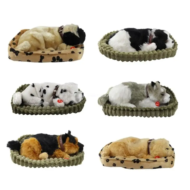 Realistic Sleeping Plush Breathing Dog Animals Toy with Mat Stuffed Toy Decors Dropship