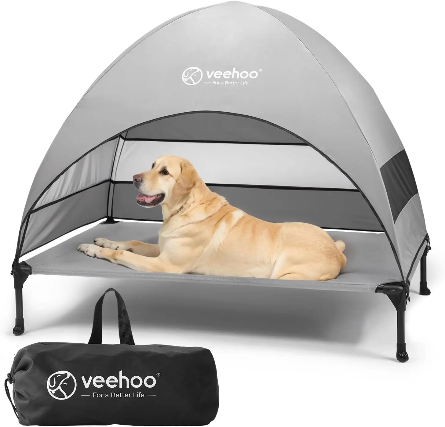 

Приподнятая кровать для собак со съемным навесом, охлаждающая лежанка для крупных собак, для кемпинга и пляжа, серая