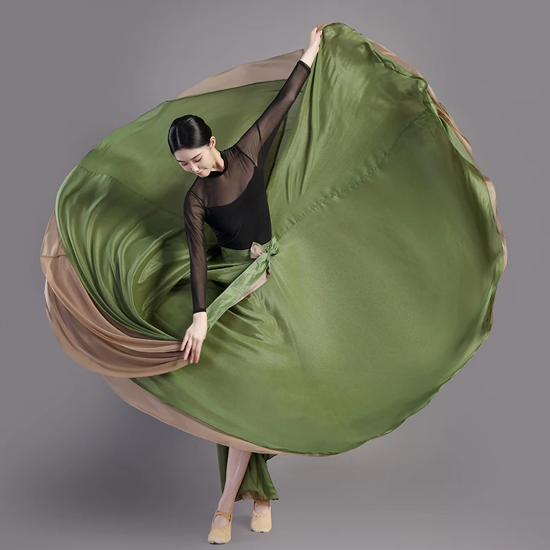 

720-градусный классический танец, большие качели Синьцзян, тренировочные костюмы, элегантная этническая двойная шифоновая тренировочная юбка для современного танца