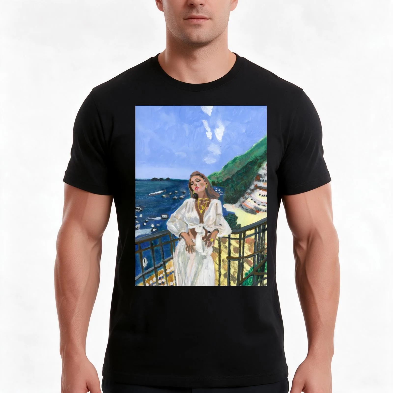 Mentally in Positano T-Shirt Summer Casual Cotton Tee Oversized Streetwear Tops Vintage Graphic Print Loose Fit Short Sleeve