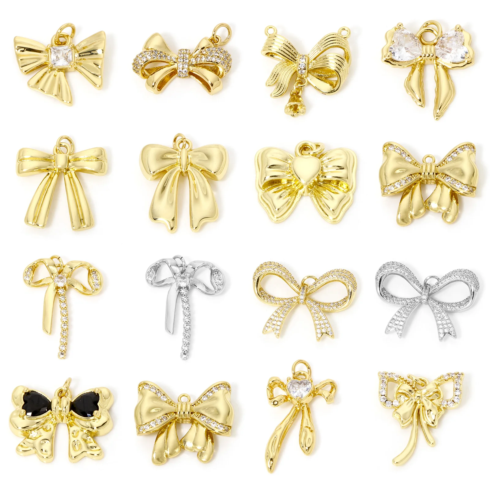 1pc Brass Charms Multicolor Bowknot Micro Pave Clear Cubic Zirconia Pendant DIY Necklace Earrings For Women Jewelry Findings