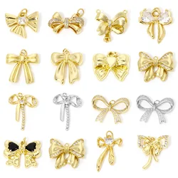 1pc Brass Charms Multicolor Bowknot Micro Pave Clear Cubic Zirconia Pendant DIY Necklace Earrings For Women Jewelry Findings