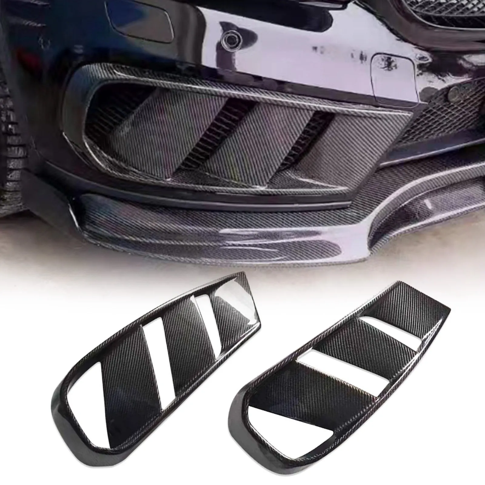 For Benz GLA45 AMG X156 2014-2019 Front Bumper Fog Light Grille Cover Carbon Fiber