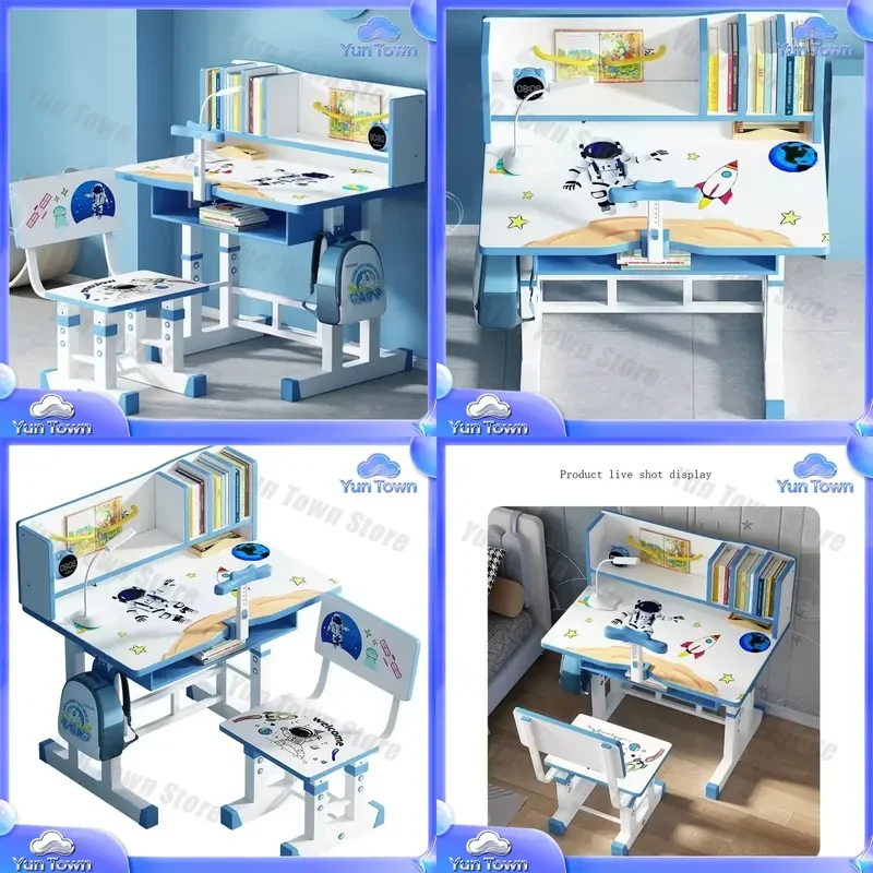 Hot Selling Elevating Desk and Chair Set for Kids Cartoon Bookcase Combination Desk Chair for Home Office Study Room