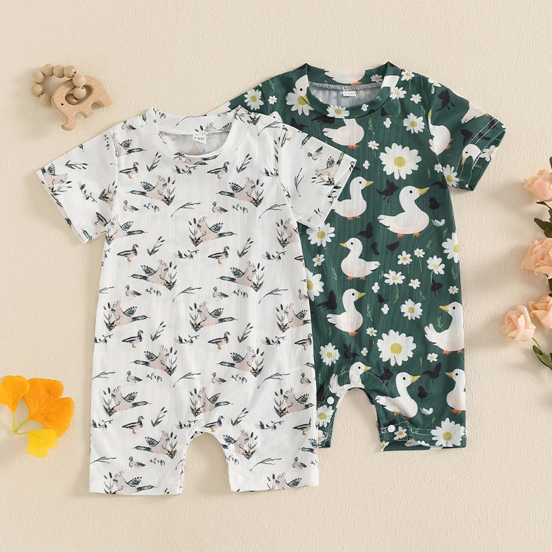 Fashion Newborn Baby Boys Summer Romper Short Sleeve Round Neck Duck Print Jumpsuit Newborn Playsuit Infant Kids Clothes