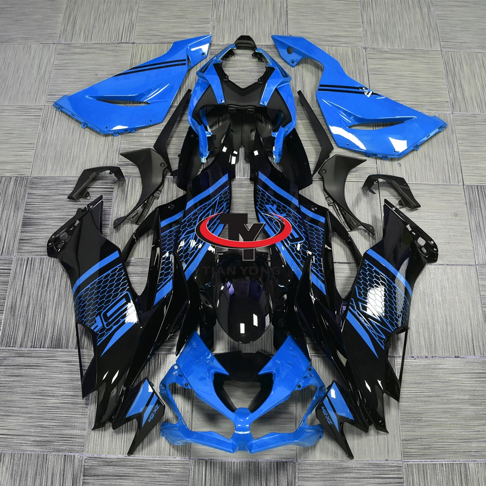 For ZX6R ZX 6R 2019 2020 2021 2022 2023 2024 636 Motorcycle Full Fairing Kit Bodywork Cowling Injection Blue black mesh print