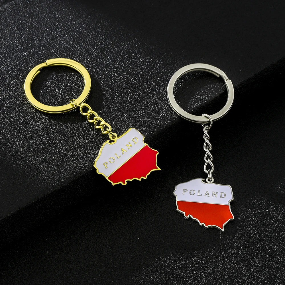 Rzeczpospolita Polska Map Flag Key Chain Stainless Steel Men Women Poland Maps Keyring Jewelry Gift