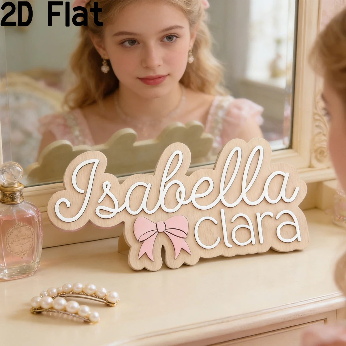1Pc Custom Pink Bow Wooden Acrylic Name Plaque,Home Room Office Wall Door Decor,DIY Nursery Birthday Wedding Graduation Gift