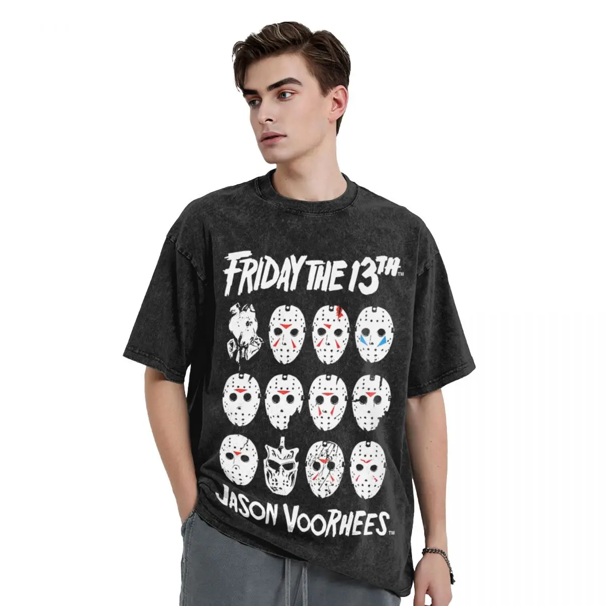 Friday Jason Voorhees Horror Movies Character Washed T Shirts Streetwear T-Shirt  for Men Cotton Oversize Summer Tee Shirt