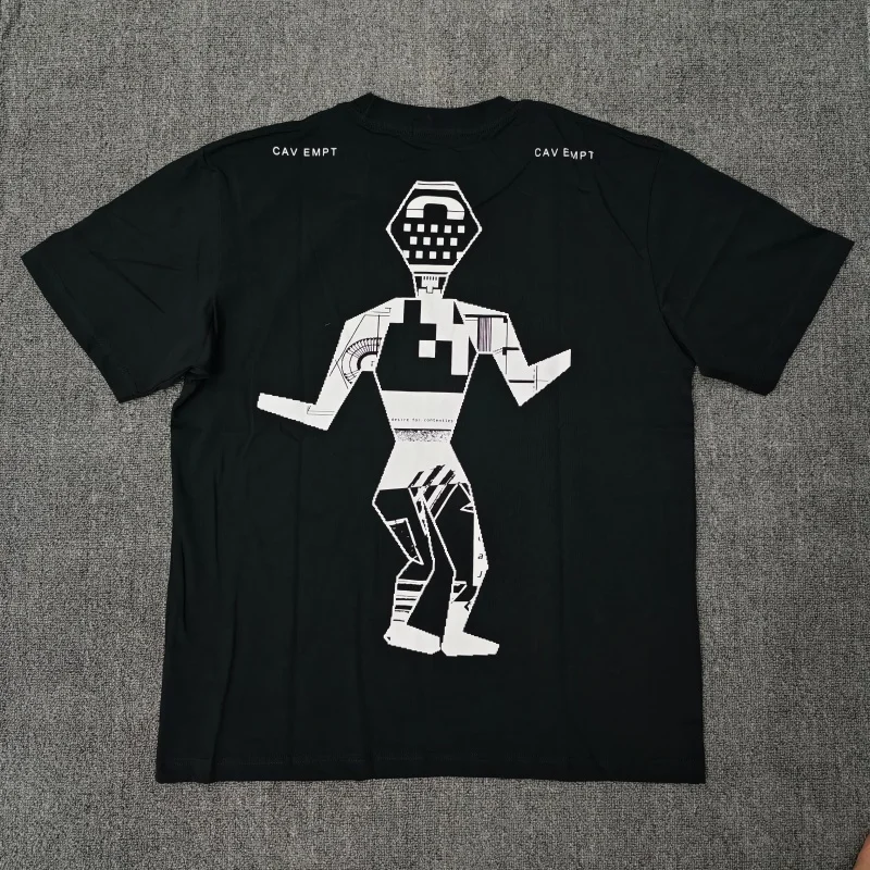 Men's Black Graphic T-Shirt CAVEMPT Retro Futuristic Abstract Human Print Oversized Streetwear Tee