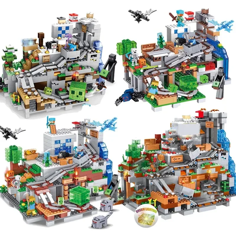 16 Style MyWorld Set The Cave Village Mine Farm Jungle TreeHouse Portal Pig House Constructions Building Blocks Bricks Toys