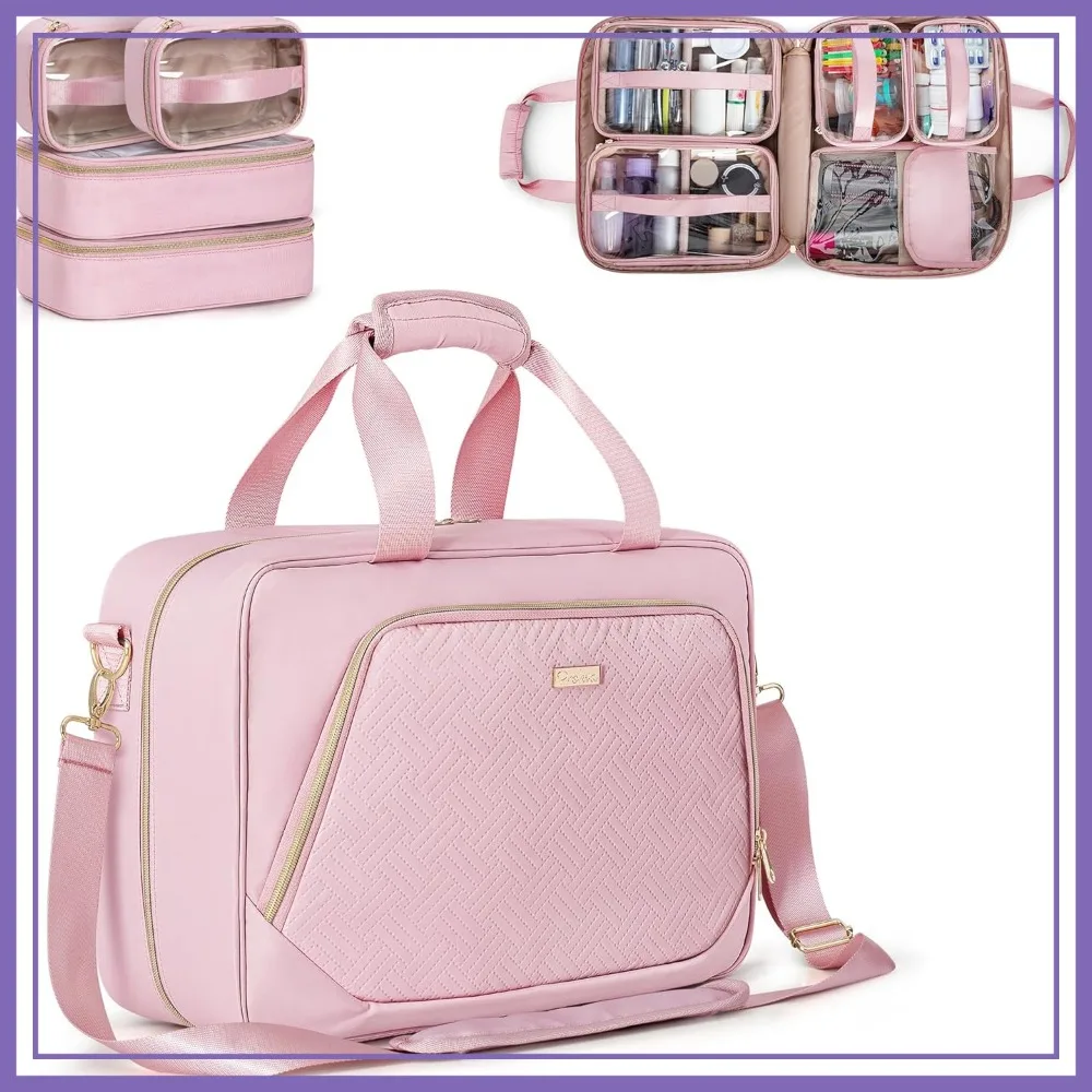 

Extra Large Toiletry Bag for Women with 4 Individual Cases, Travel Makeup Organizer with Hair Tool Pocket