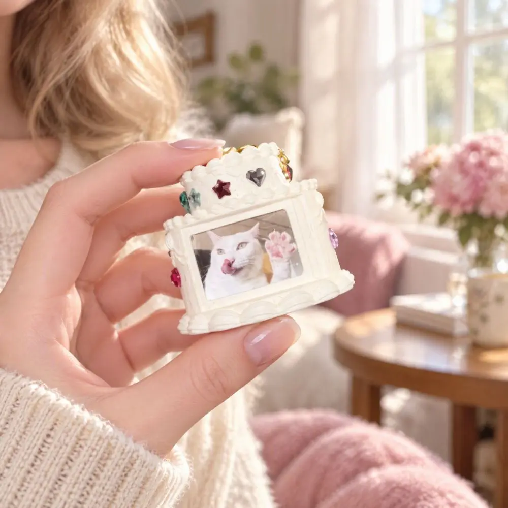 Gift Mini Photo Frame Keychain 3D Printed Cute Picture Frame Keyring Romantic Portable Cake Candle Holder Photo Props