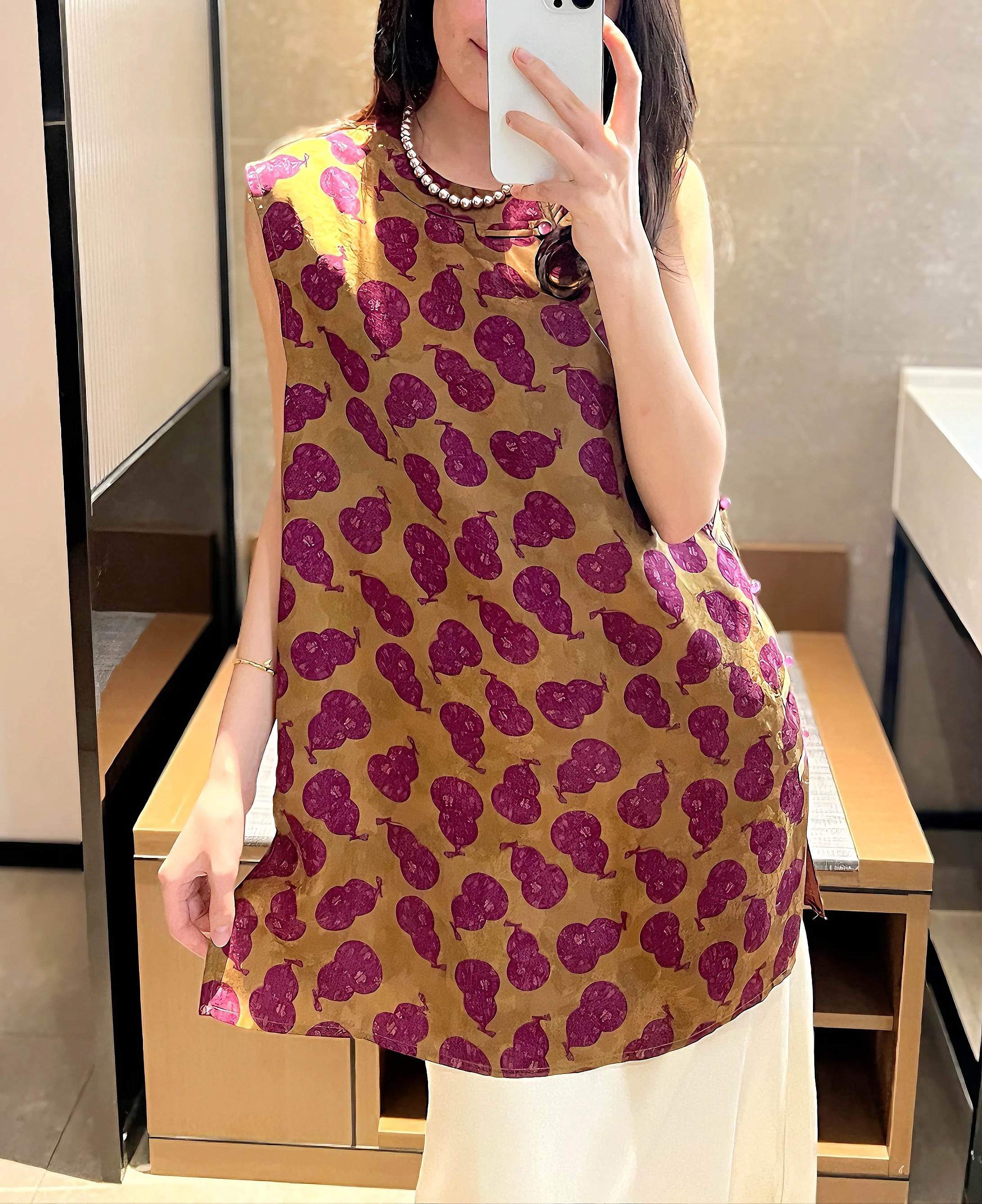 

New 2025 Purple Gourd Chinese Sle Silk Vest 00% Silk Fraant Cloud Silk Svel Top Commute Regular Fit Overhead