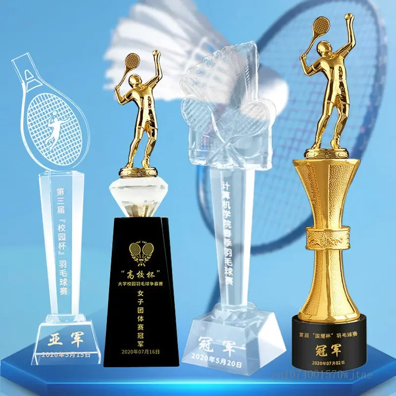 Customized Resin Crystal Trophy for Badminton Competition, Creative Champion Runner-up and Runner-up reward, Home Decor, 1Pc