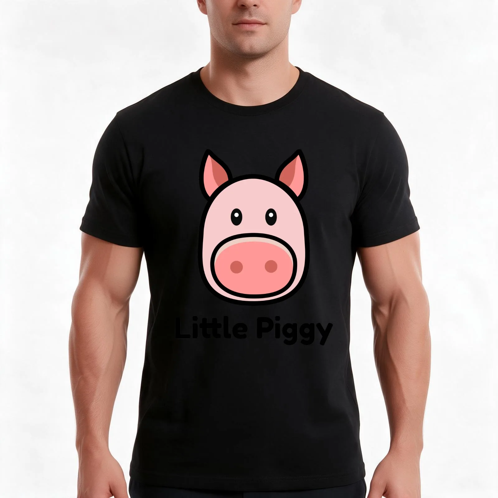 Little Piggy Piglet Cartoon T-Shirt, Summer Casual Cotton Tee, Oversized Streetwear Tops, Vintage Graphic Print, 100% Cotton
