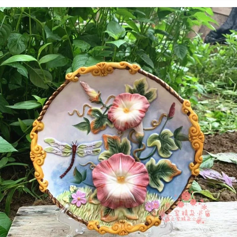 3D Morning Glory Decorative Wall Dishes Porcelain Plates Home Decor Crafts Room Decoration Accessories Figurine