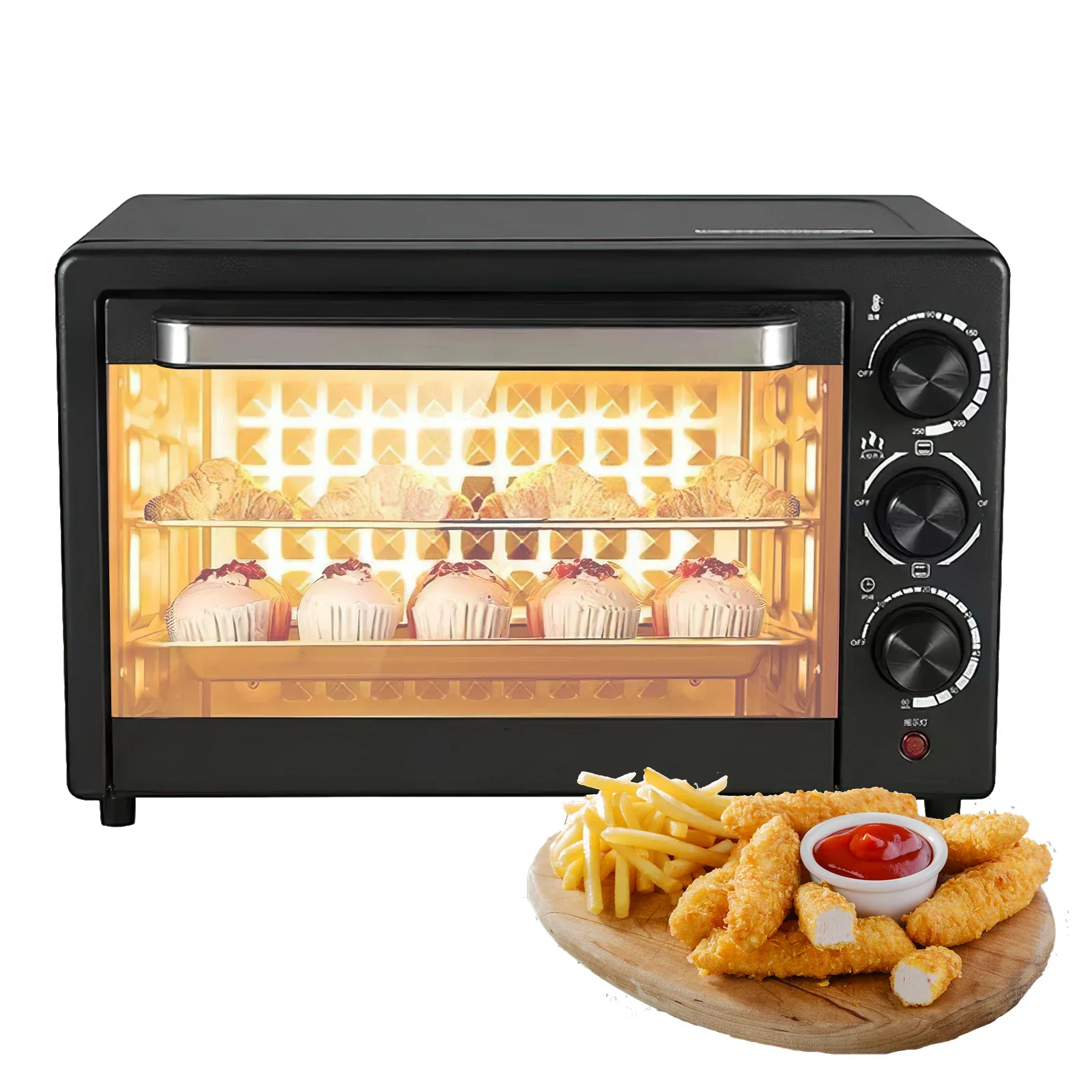 Mini horno eléctrico de 800W y 22L para Pizza, crepé, panadería, horno asado, parrilla, máquina de desayuno, galletas, pastel, pan, tostadora para hornear, 220V