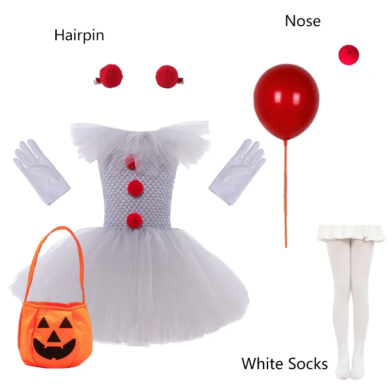 Girls 2026 Grey Clown Halloween Carnival Party Dress Costume Weird Joker Role Playing Outfit for Kids Children 2-8Y image 3