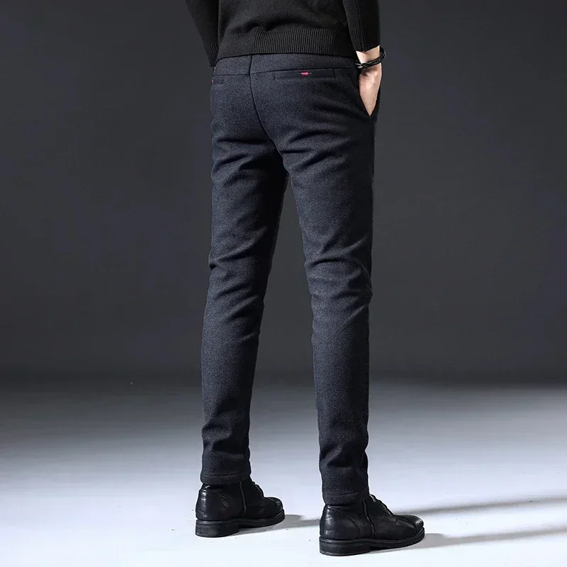 2023 New Autumn Winter Classic Work Stretch Pants Men Cotton Business Slim Fit Grey Black Korea Thick Casual Cargo Trousers Male