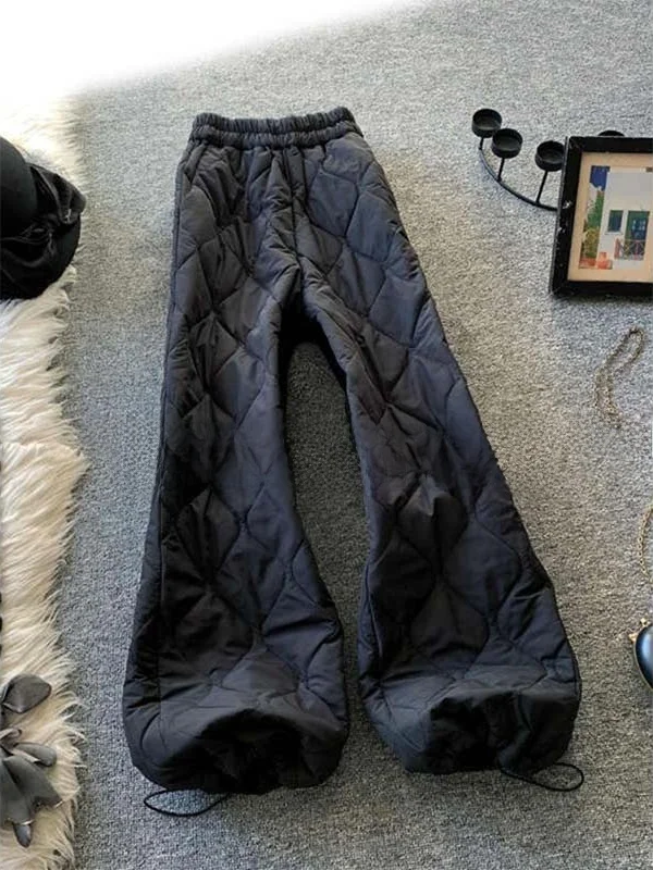 

Утягивающие хлопковые спортивные брюки с ромбовидным узором, женские осенне-зимние повседневные двусторонние брюки с высокой талией и широкими штанинами