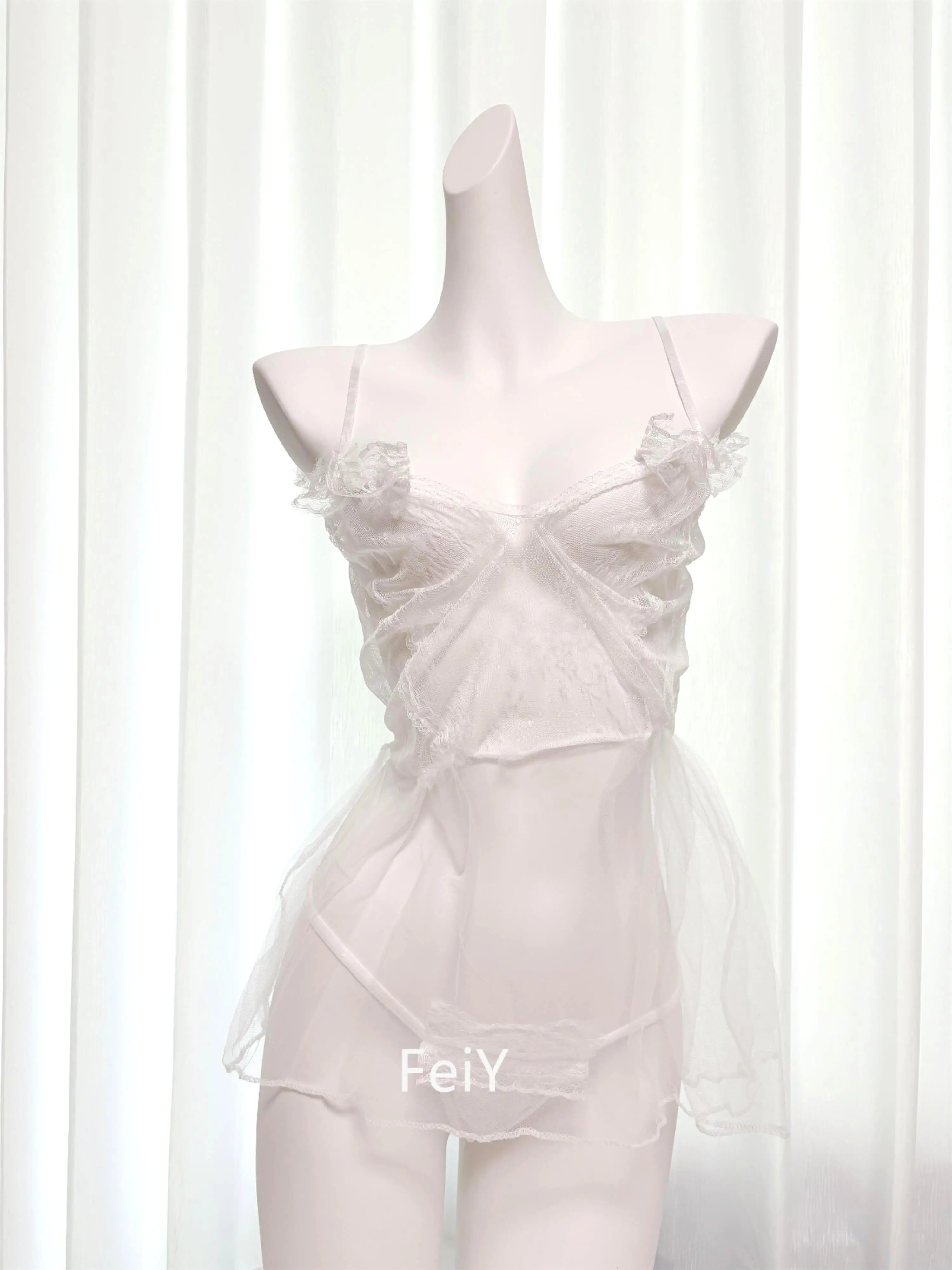 

Lingeries Sexy Hot White Sheer Mesh Lace Nightdress Seduce Charismatic Suit Pure Style Erotic Lingerie Sexy Adult Female