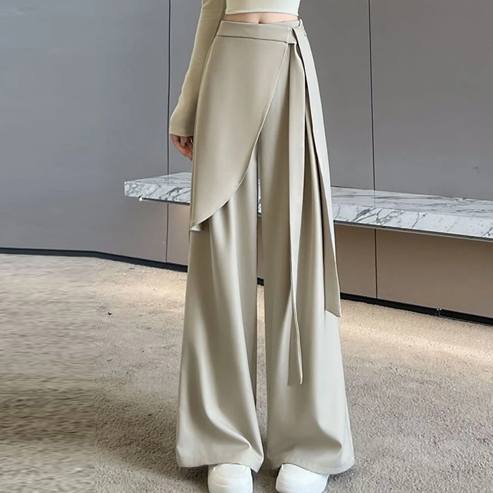 

Design strap suit pants women's autumn 2025 new high-waisted and thin vertical straight casual wide-leg floor-mopping pants