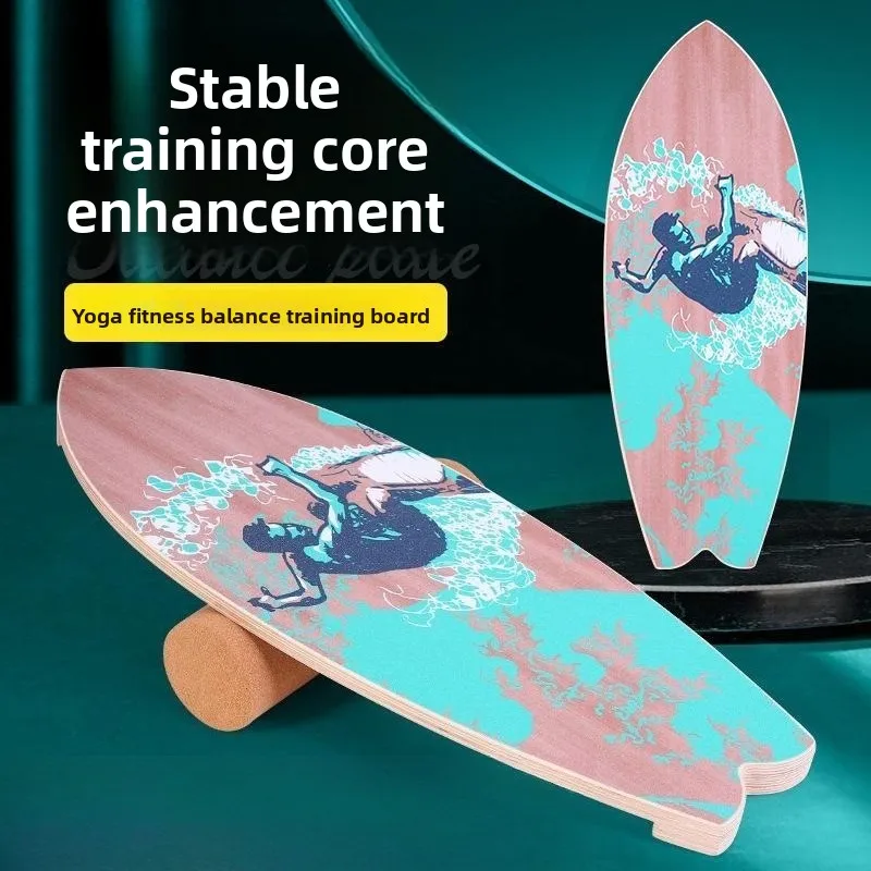 Portable Wooden Yoga Balance Trainer with Roller, High Difficulty Surf Ski Core Trainer Sensory Integration Fitness Workout Gear
