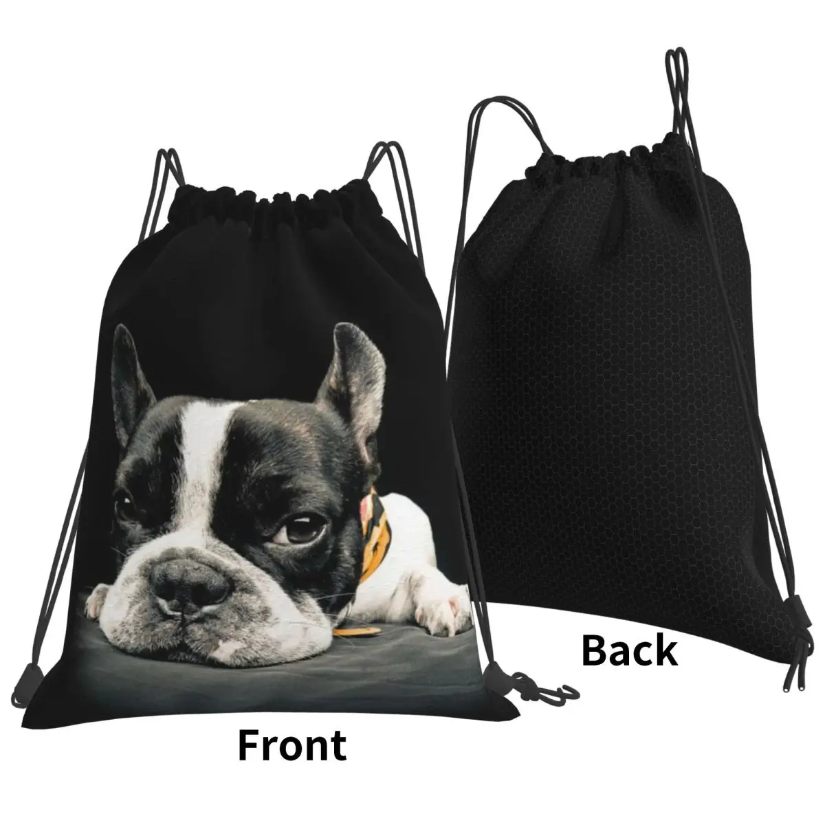 Black Boston Terrier Backpacks Fashion Drawstring Bags Sports Bag Book Bags for Travel Students