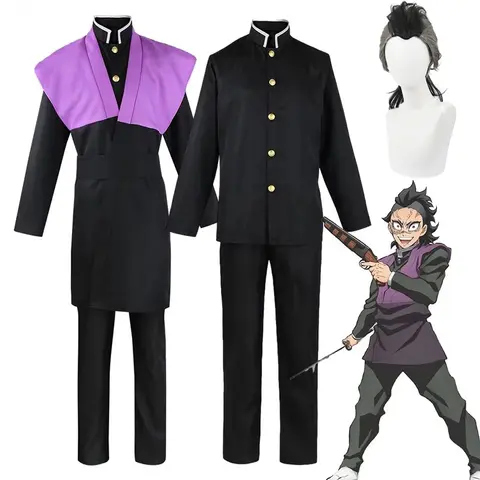 Shinazugawa Genya Cosplay Costume Anime Demon Slayer Genya Shinazugawa Cosplay Uniform Wig Halloween Costumes for Men Women