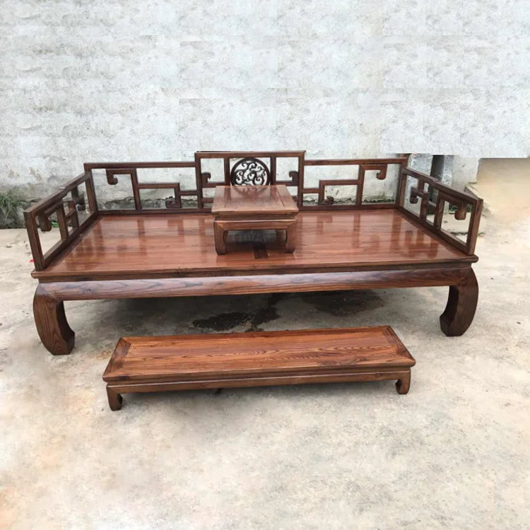 

Solid wood Arhat bed simple new Chinese living room three-person sofa double recliner small apartment Zen sleeping couch Guifei