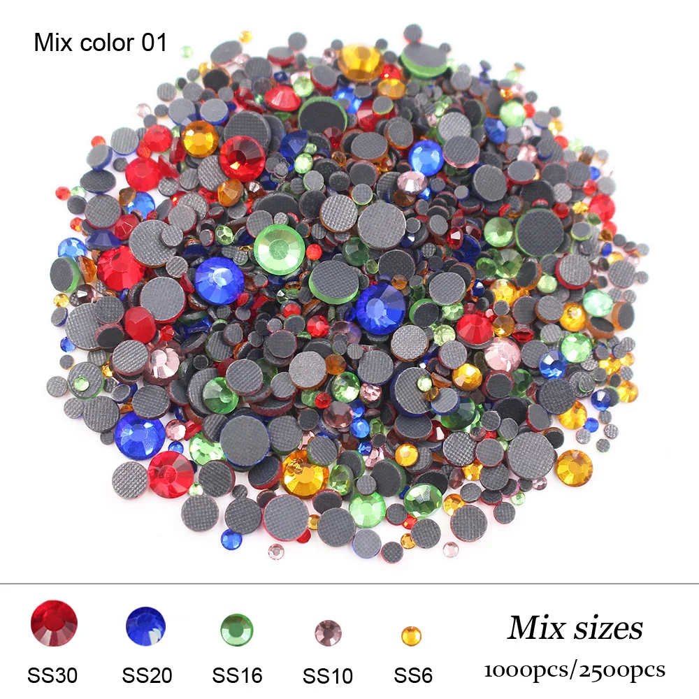 Mix Size Rhinestones for Clothes Gems, Round Flatback Crystals, Strass Trim Crafts Stones, DIY Glue On Hotfix Rhinestones