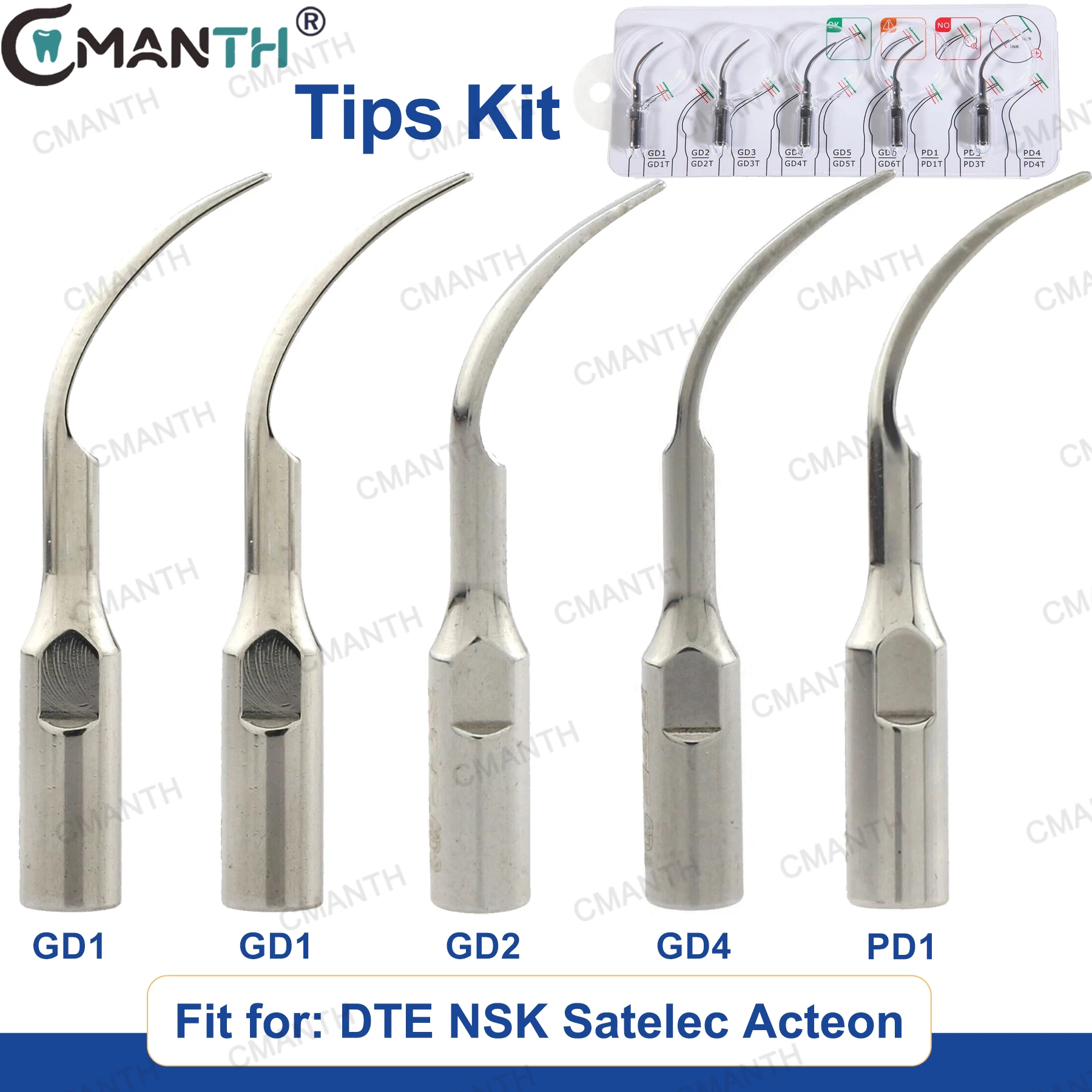 

Dental Ultrasonic Scaler Tips GD1 Scaling Tips Kit fit for DTE NSK Satelec Acteon Ultrasonic Scaler Handpiece Dentistry Tools