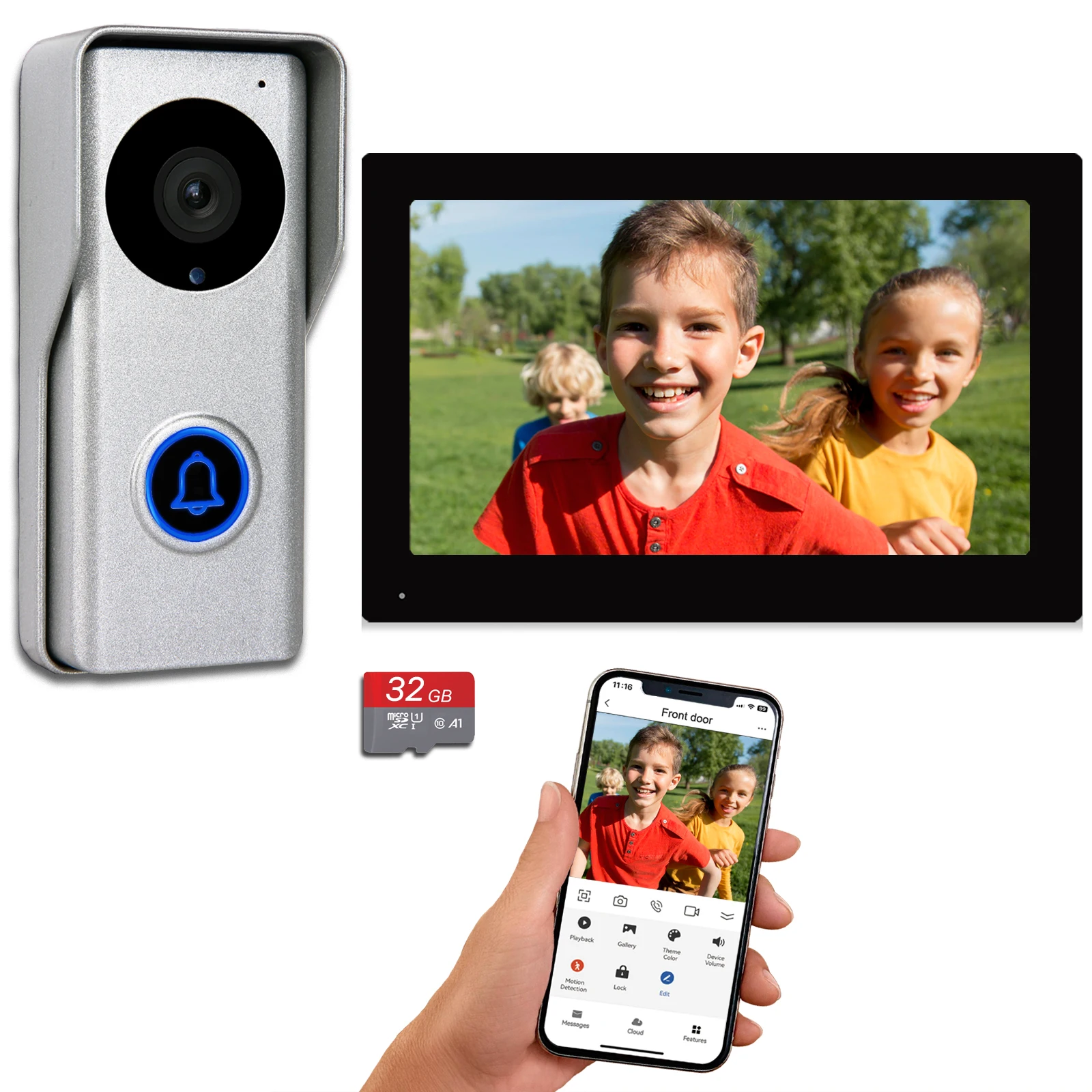 7 Inch 1080P Touch Screen Video Intercom Smart Wifi Video Doorbell System Doorbell Camera Door Phone for Home Apartment Doorbell