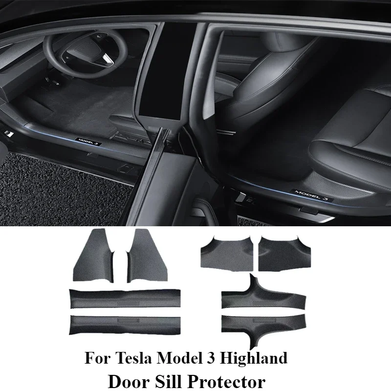 4/8PCS Door Sill Protector For Tesla Model 3 Highland 2024 Front Rear Door Entry Guard Guard Pedal Protection Decoration Scuff