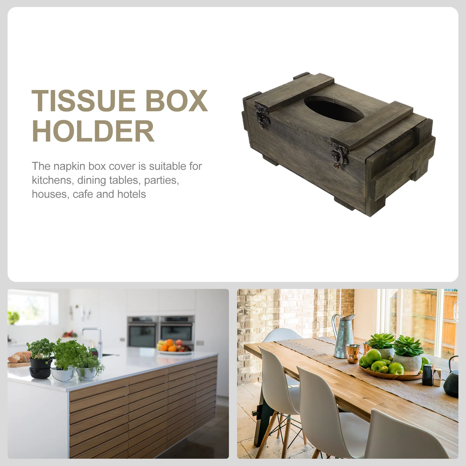 

2Pcs Wood Napkin Holder Tissue Box Cover Vintage Style Paper Towel Dispenser for Kitchen Dining Room Table Bathroom Car