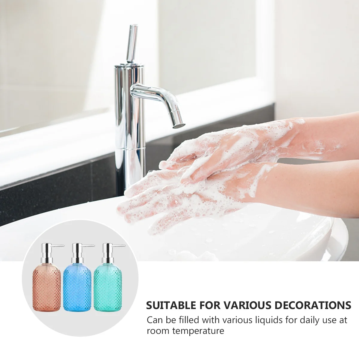 Dispenser di lozione per shampoo vuoto riutilizzabile con pompa per pressa in vetro da 3 pezzi per contenitore per il lavaggio del corpo delle mani della cucina del bagno