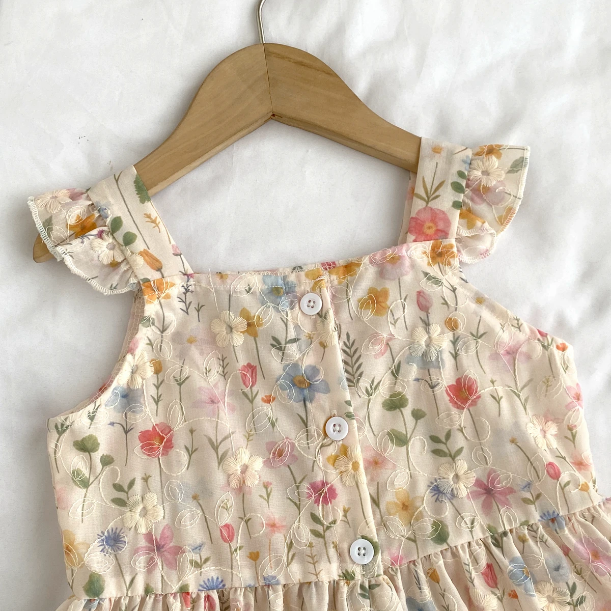 Humor Bear Kinder-Sommer-Set: Schulterfreie Blumenweste, Spitzenhose, Weite Hose, Zweiteiliges Set, Freizeitkleidung für Mädchen – Detail 4