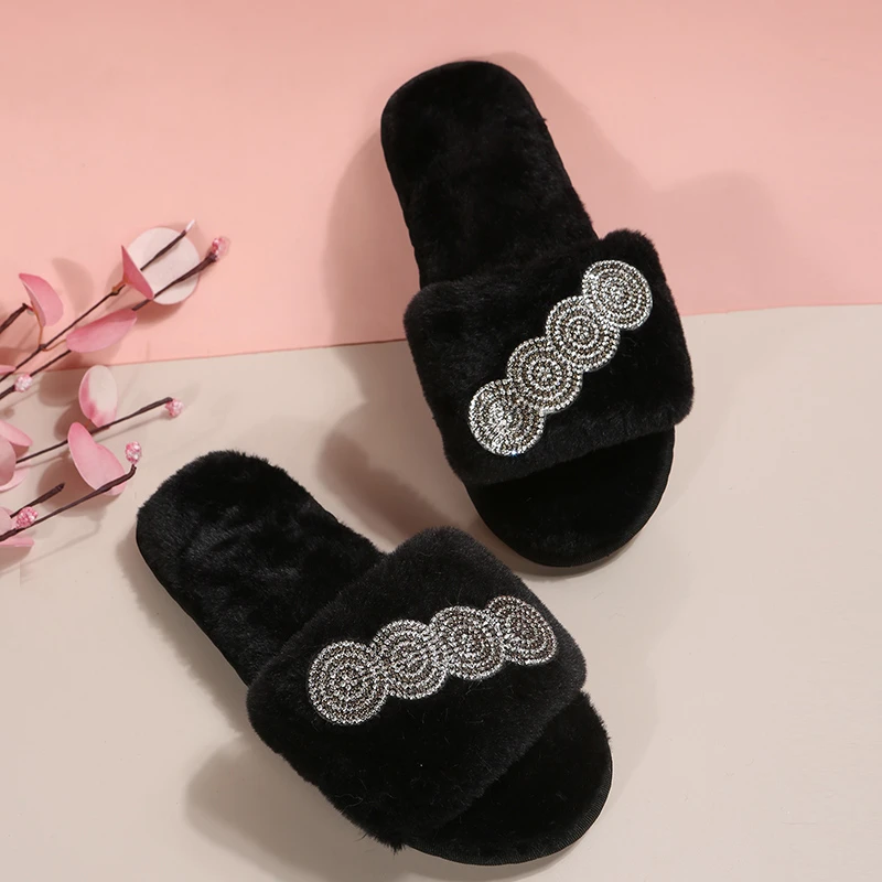 Grube puszyste futrzane kapcie damskie 2024 New Spring House Warm Furry Slippers Women Flip Flops Home Slides Flat Indoor Floor Shoes