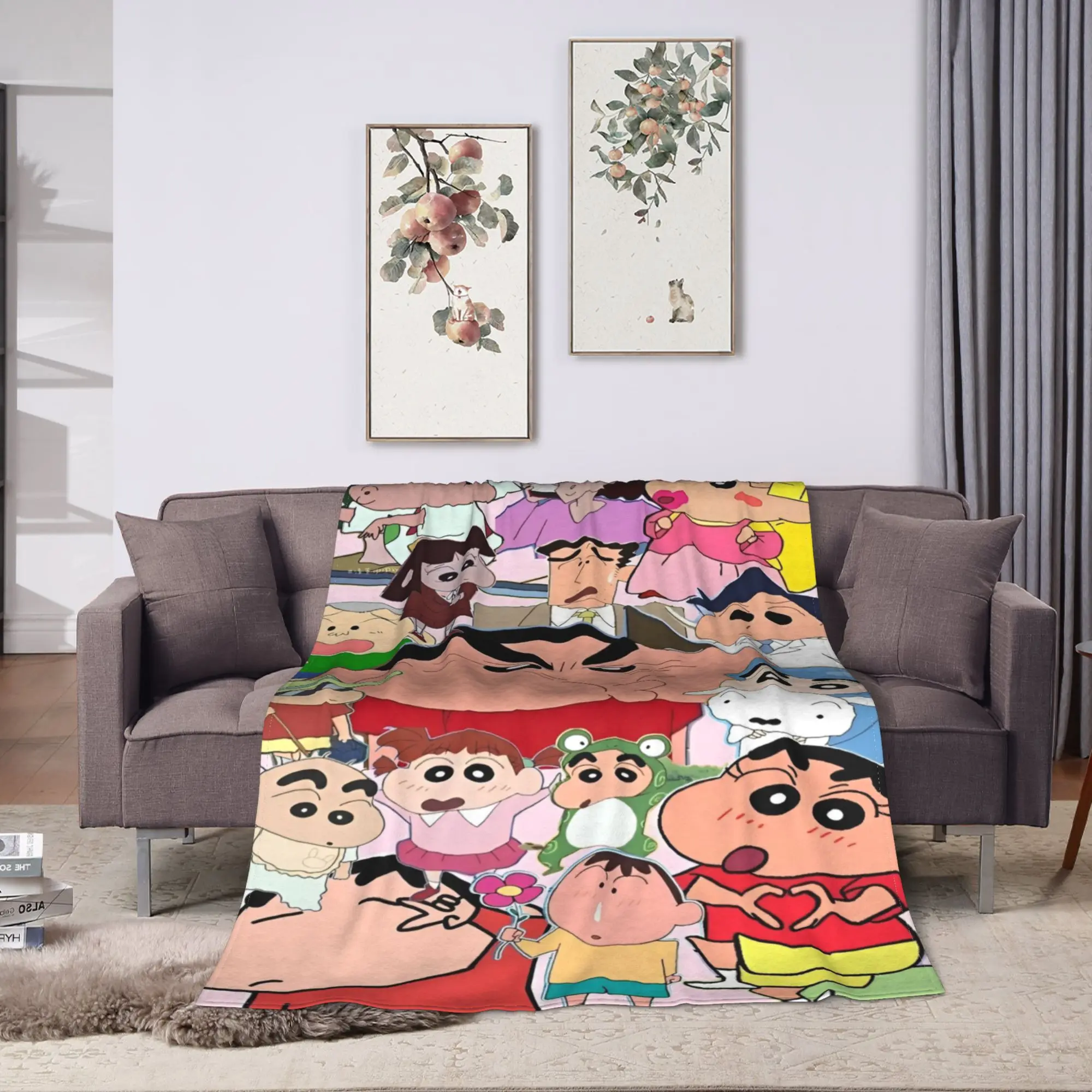 Crayon Shin-chans Big Family Flannel Blanket Winter  Warm Soft Throw Blanket for Kids Home Decor Funny Bedspread Sofa Bed Cover