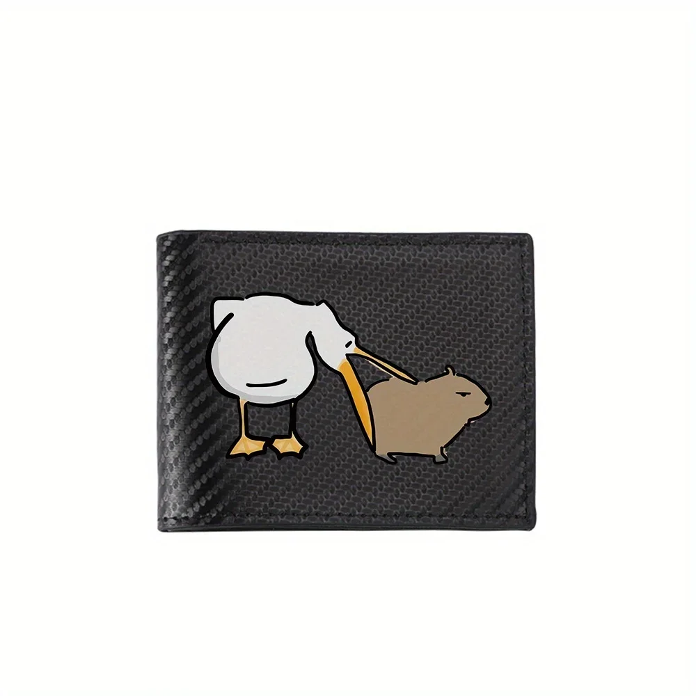 Pelican with Capybara,touching buddy Men's Wallets Simple Business Modern Stylish Printing Design Gifts For Father Boyfriend Chr