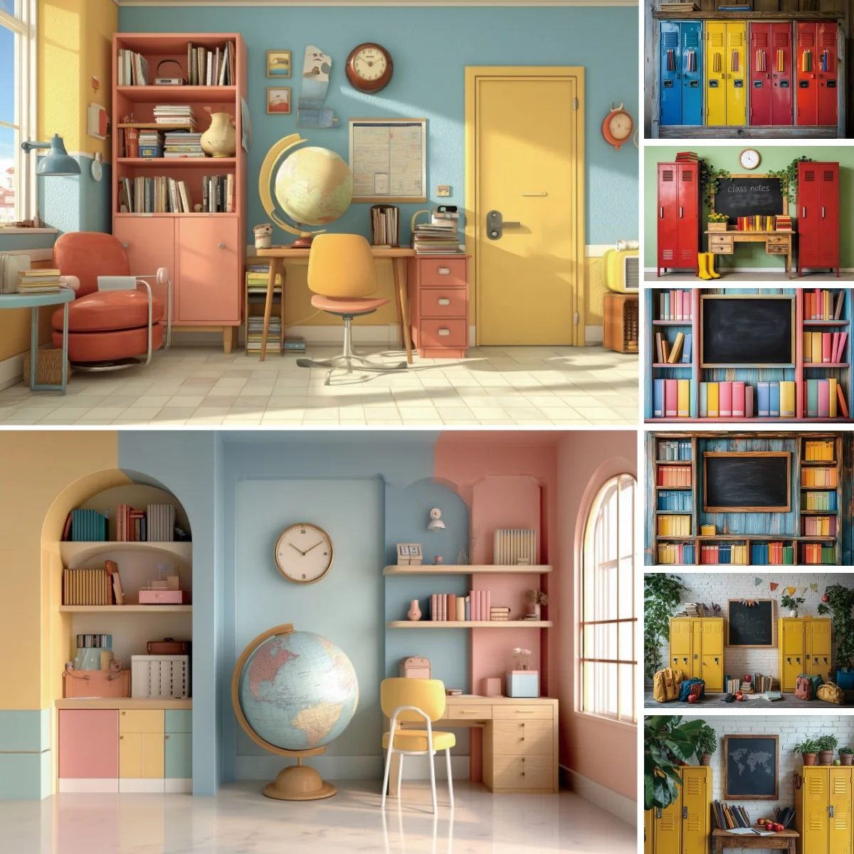 Fotohintergrund „Zurück zur Schule“, bunter Schrank, Tafel, Kinder-Lernzimmer, Studenten-Geburtstagsparty, Fotohintergrund