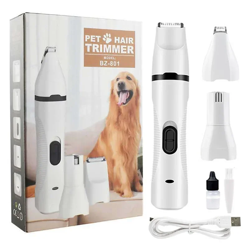 3 in 1 professional Low noise USB rechargeable cordless nail polisher Pet Grooming Kit dog electric hair clipper