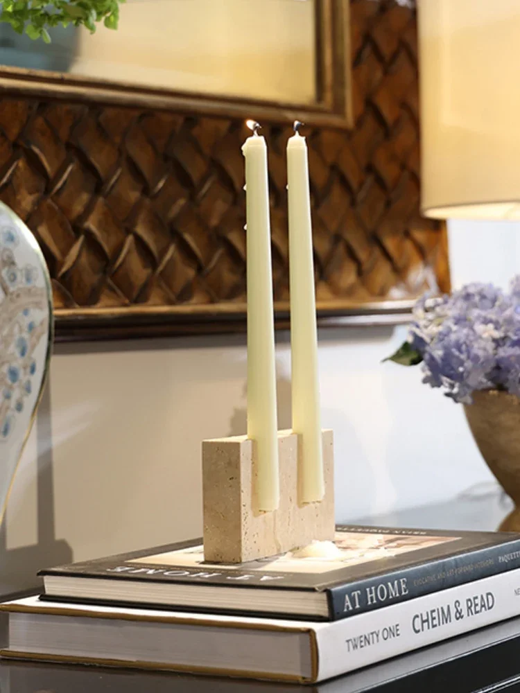 2 Holes Marble Candlestick Holder for Wedding Dinning Party Vintage  Stone Taper Candle Holder for Table Centerpiece